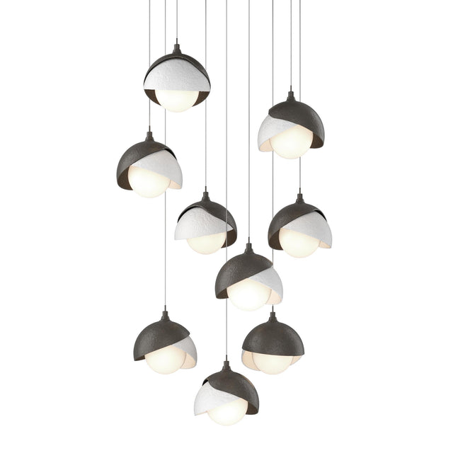 Hubbardton Forge 2022 Dark Smoke White Opal Glass (GG) Long Brooklyn 9-Light Double Shade Pendant