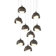Hubbardton Forge 2022 Dark Smoke Bronze Opal Glass (GG) Long Brooklyn 9-Light Double Shade Pendant