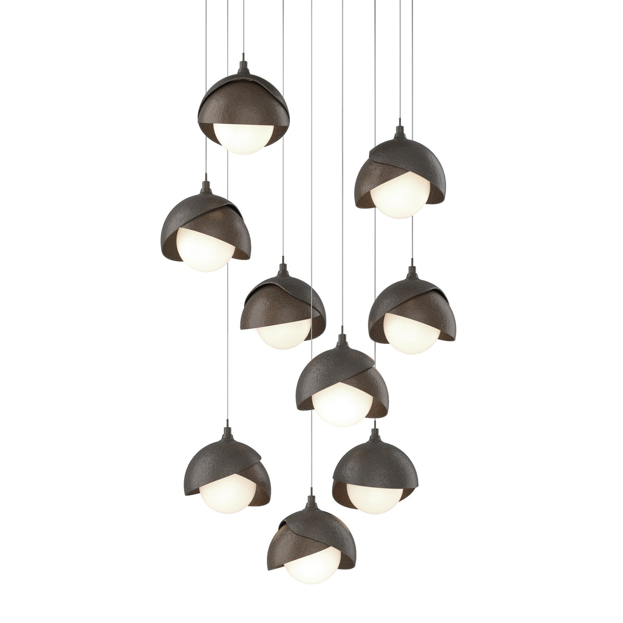Hubbardton Forge 2022 Dark Smoke Bronze Opal Glass (GG) Long Brooklyn 9-Light Double Shade Pendant