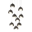 Hubbardton Forge 2022 Dark Smoke Dark Smoke Opal Glass (GG) Long Brooklyn 9-Light Double Shade Pendant