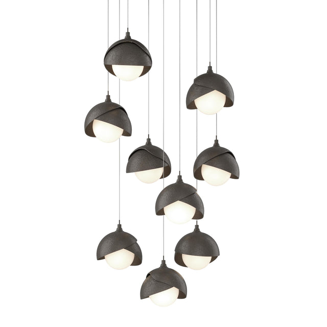 Hubbardton Forge 2022 Dark Smoke Dark Smoke Opal Glass (GG) Long Brooklyn 9-Light Double Shade Pendant