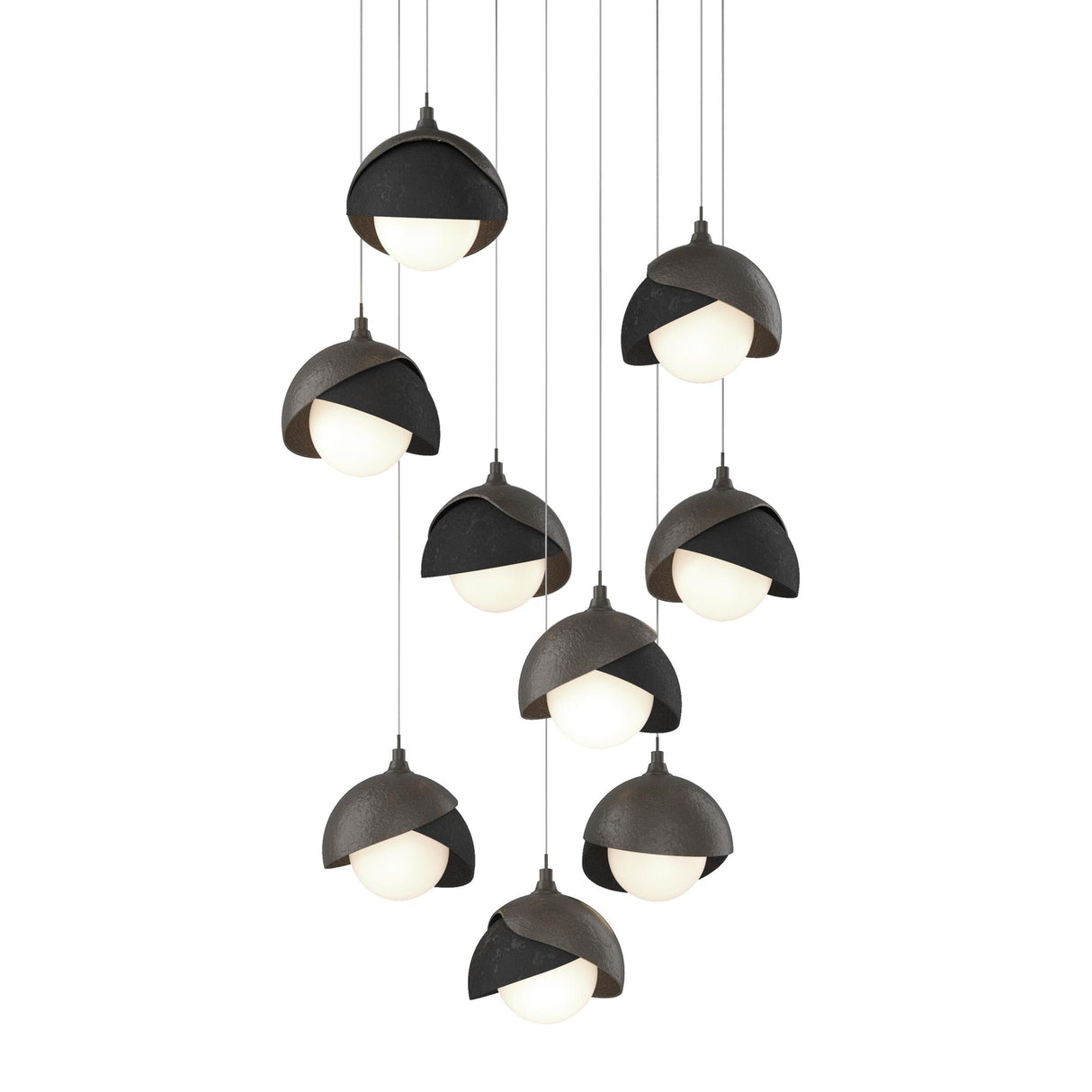 Hubbardton Forge 2022 Dark Smoke Black Opal Glass (GG) Long Brooklyn 9-Light Double Shade Pendant