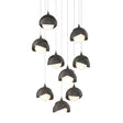 Hubbardton Forge 2022 Dark Smoke Natural Iron Opal Glass (GG) Long Brooklyn 9-Light Double Shade Pendant
