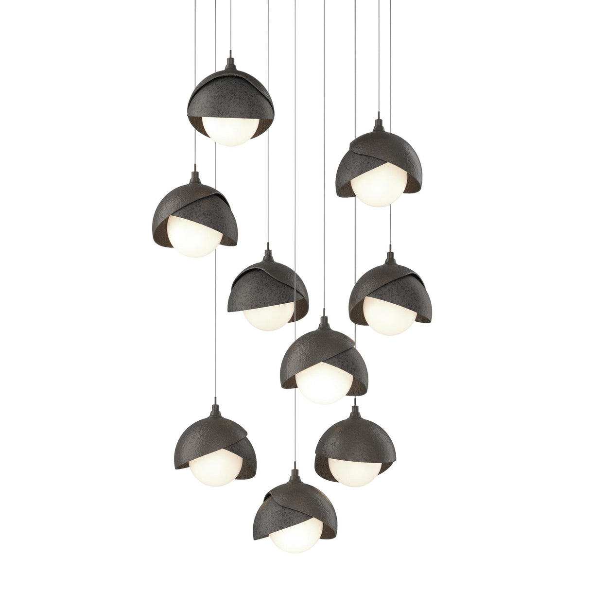 Hubbardton Forge 2022 Dark Smoke Natural Iron Opal Glass (GG) Long Brooklyn 9-Light Double Shade Pendant