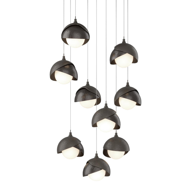 Hubbardton Forge 2022 Dark Smoke Oil Rubbed Bronze Opal Glass (GG) Long Brooklyn 9-Light Double Shade Pendant