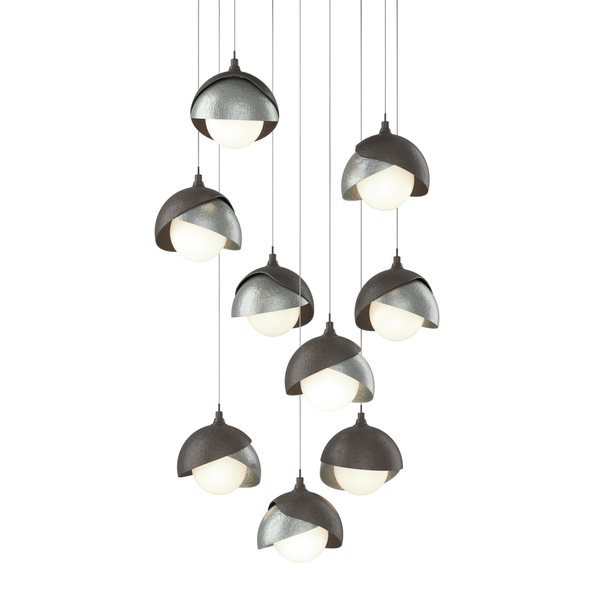 Hubbardton Forge 2022 Dark Smoke Vintage Platinum Opal Glass (GG) Long Brooklyn 9-Light Double Shade Pendant