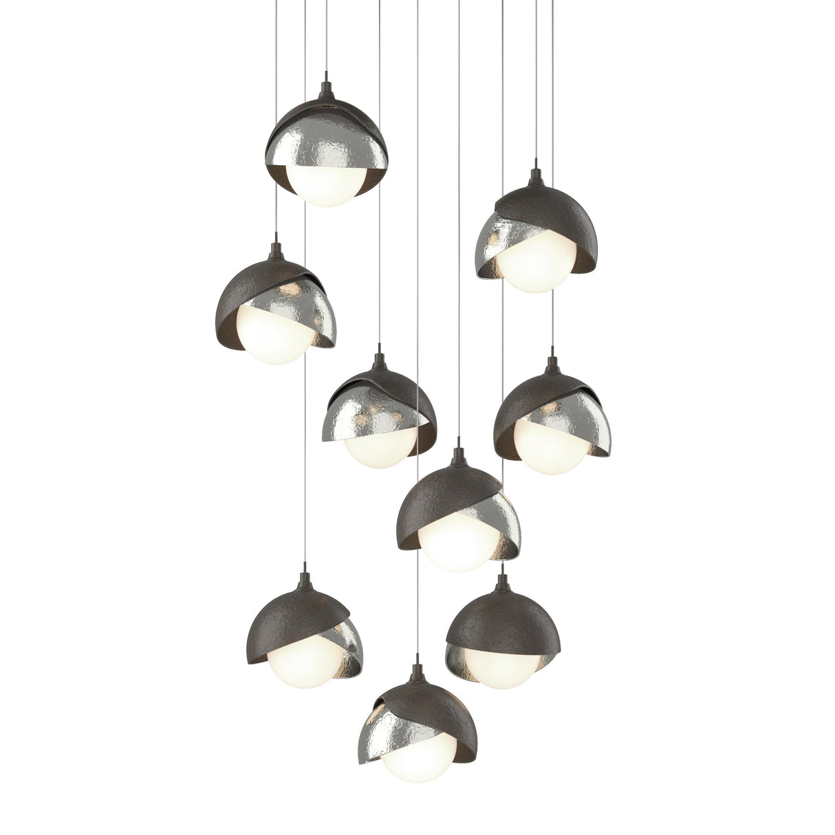 Hubbardton Forge 2022 Dark Smoke Sterling Opal Glass (GG) Long Brooklyn 9-Light Double Shade Pendant