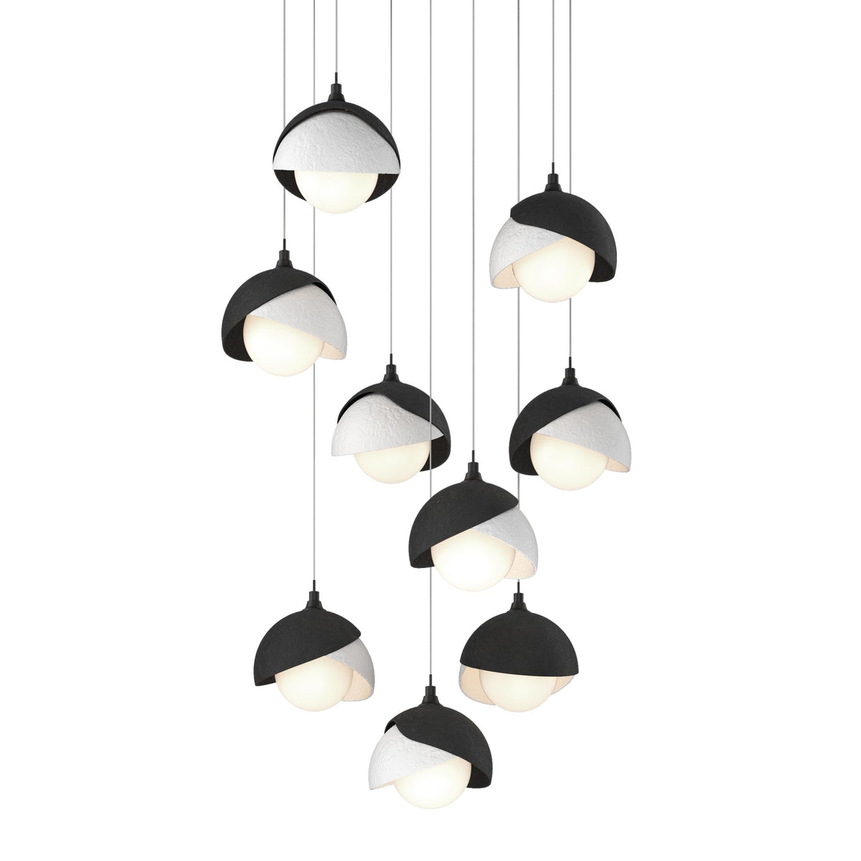 Hubbardton Forge 2022 Black White Opal Glass (GG) Long Brooklyn 9-Light Double Shade Pendant