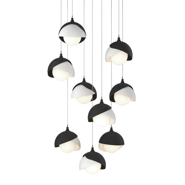 Hubbardton Forge 2022 Black White Opal Glass (GG) Long Brooklyn 9-Light Double Shade Pendant