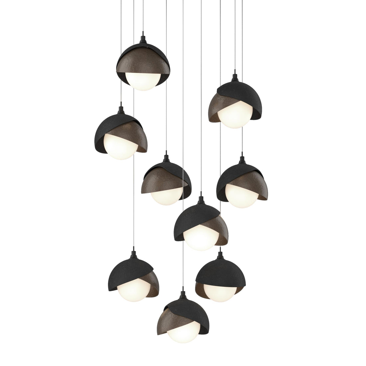Hubbardton Forge 2022 Black Bronze Opal Glass (GG) Long Brooklyn 9-Light Double Shade Pendant