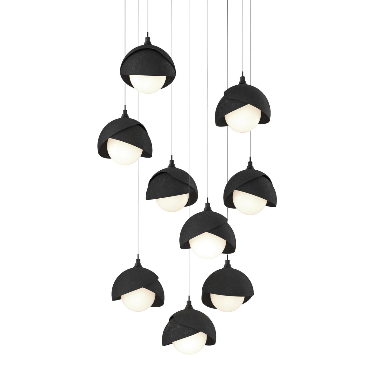 Hubbardton Forge 2022 Black Black Opal Glass (GG) Long Brooklyn 9-Light Double Shade Pendant
