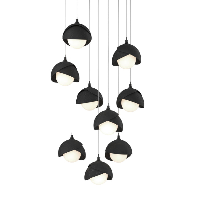 Hubbardton Forge 2022 Black Black Opal Glass (GG) Long Brooklyn 9-Light Double Shade Pendant