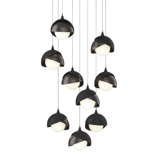 Hubbardton Forge 2022 Black Oil Rubbed Bronze Opal Glass (GG) Long Brooklyn 9-Light Double Shade Pendant