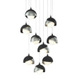 Hubbardton Forge 2022 Black Vintage Platinum Opal Glass (GG) Long Brooklyn 9-Light Double Shade Pendant