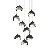 Hubbardton Forge 2022 Black Vintage Platinum Opal Glass (GG) Long Brooklyn 9-Light Double Shade Pendant