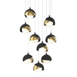 Hubbardton Forge 2022 Black Modern Brass Opal Glass (GG) Long Brooklyn 9-Light Double Shade Pendant