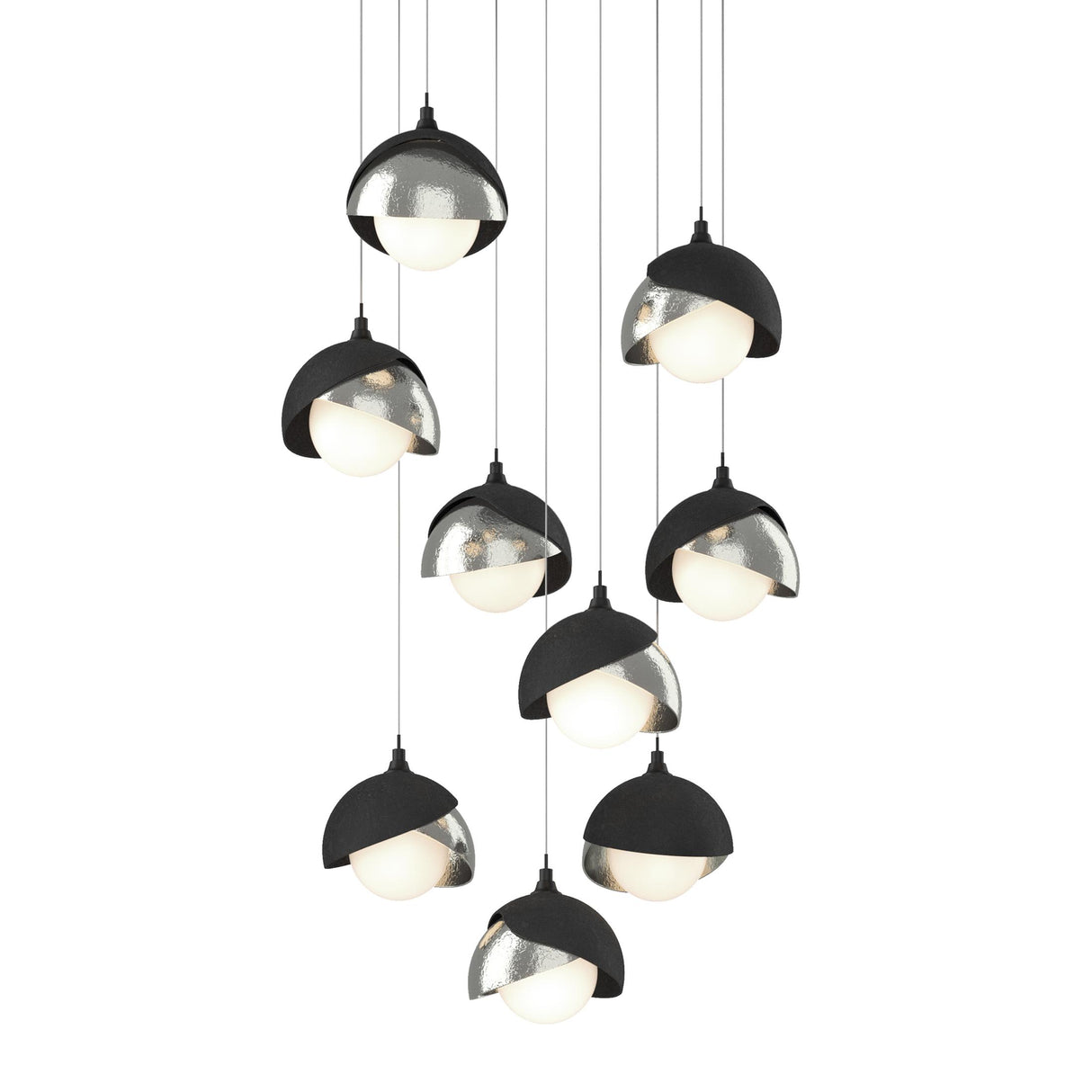Hubbardton Forge 2022 Black Sterling Opal Glass (GG) Long Brooklyn 9-Light Double Shade Pendant