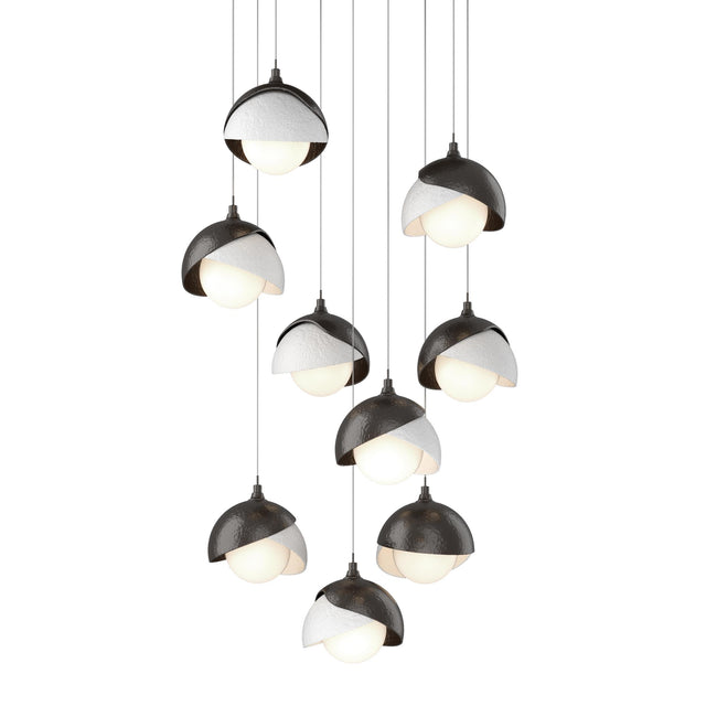 Hubbardton Forge 2022 Oil Rubbed Bronze White Opal Glass (GG) Long Brooklyn 9-Light Double Shade Pendant