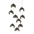 Hubbardton Forge 2022 Oil Rubbed Bronze Dark Smoke Opal Glass (GG) Long Brooklyn 9-Light Double Shade Pendant