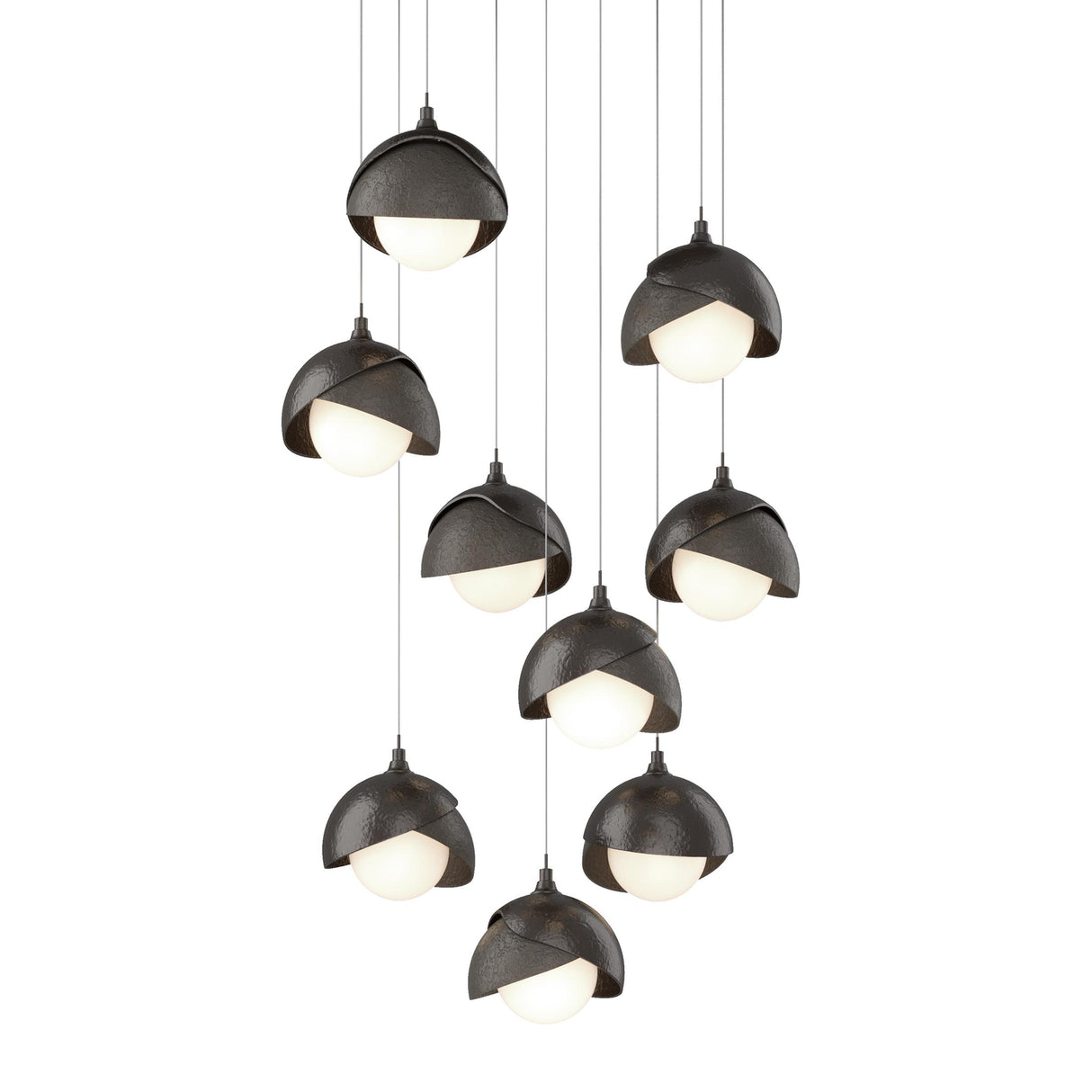 Hubbardton Forge 2022 Oil Rubbed Bronze Dark Smoke Opal Glass (GG) Long Brooklyn 9-Light Double Shade Pendant