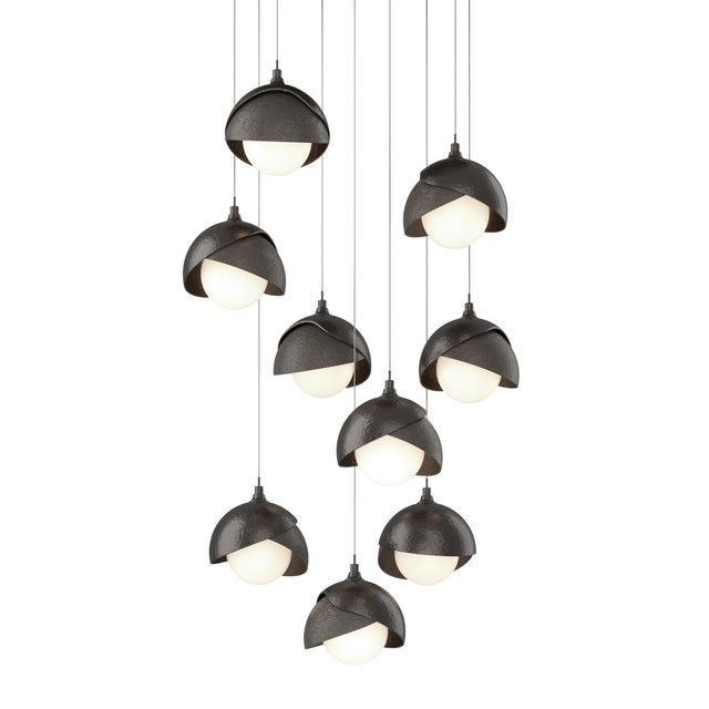 Hubbardton Forge 2022 Oil Rubbed Bronze Dark Smoke Opal Glass (GG) Long Brooklyn 9-Light Double Shade Pendant