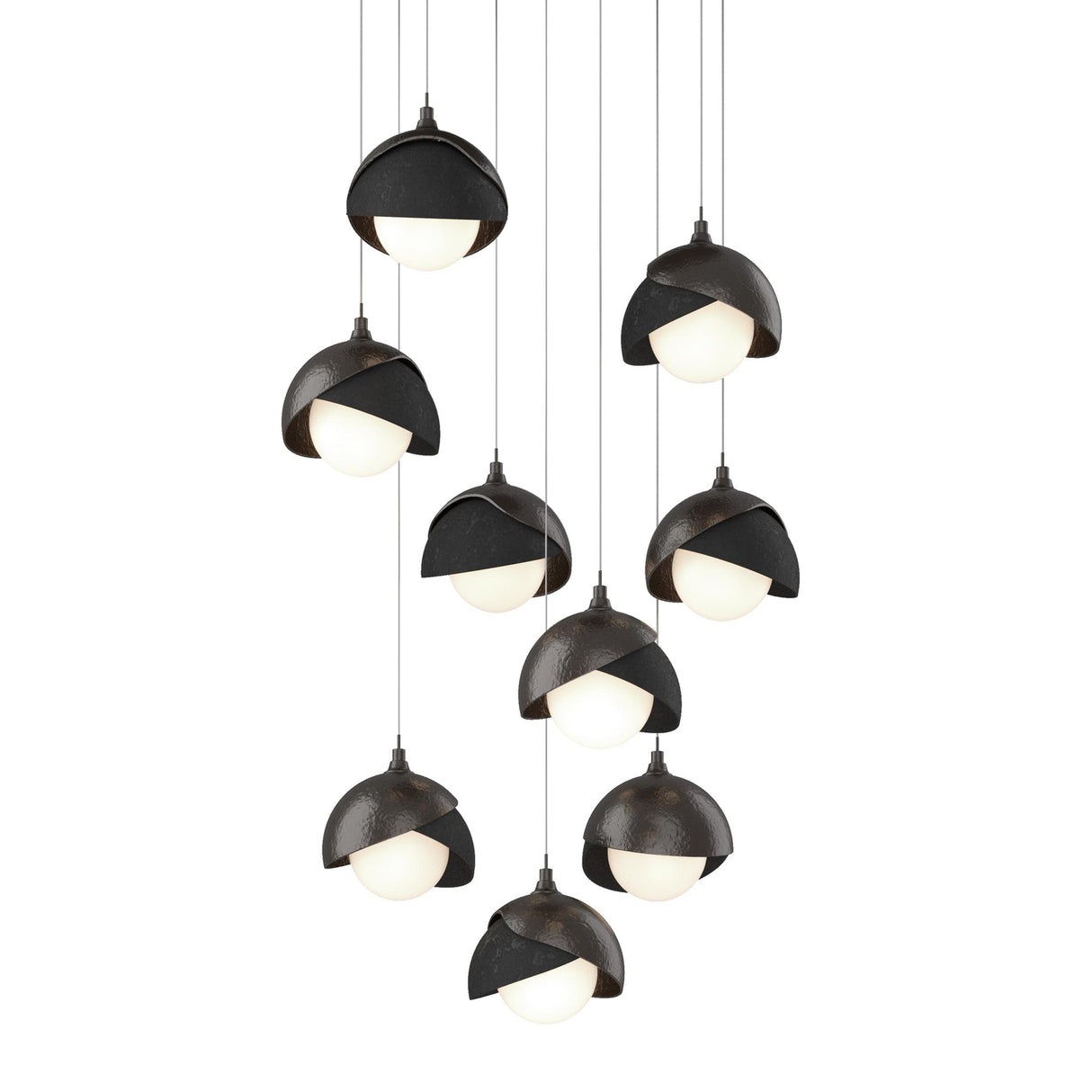 Hubbardton Forge 2022 Oil Rubbed Bronze Black Opal Glass (GG) Long Brooklyn 9-Light Double Shade Pendant