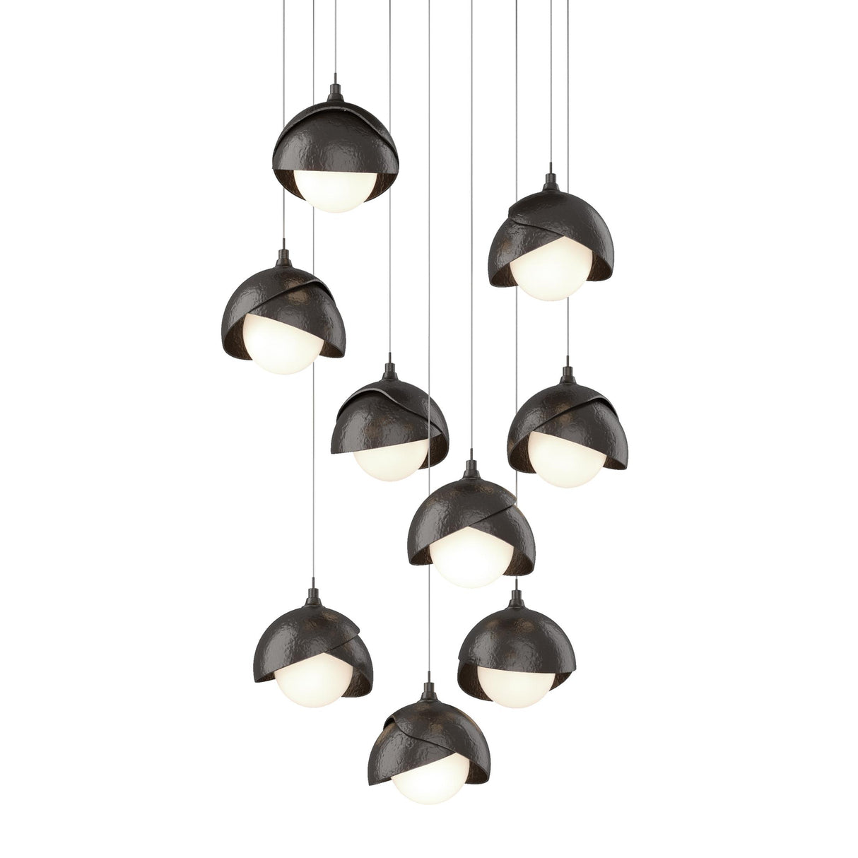 Hubbardton Forge 2022 Oil Rubbed Bronze Oil Rubbed Bronze Opal Glass (GG) Long Brooklyn 9-Light Double Shade Pendant
