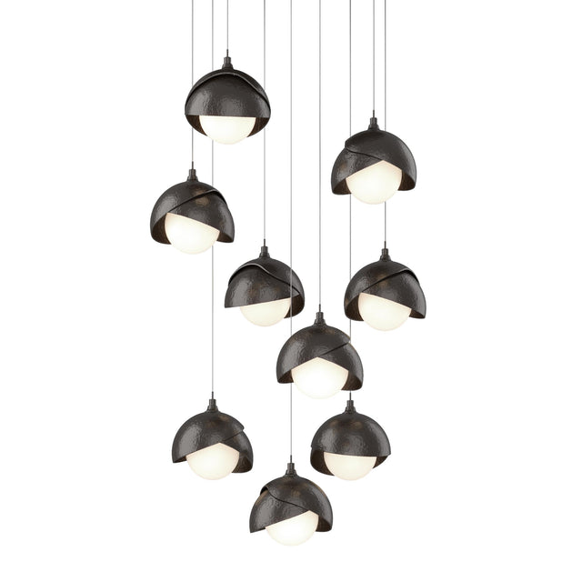 Hubbardton Forge 2022 Oil Rubbed Bronze Oil Rubbed Bronze Opal Glass (GG) Long Brooklyn 9-Light Double Shade Pendant