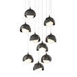 Hubbardton Forge 2022 Oil Rubbed Bronze Natural Iron Opal Glass (GG) Long Brooklyn 9-Light Double Shade Pendant