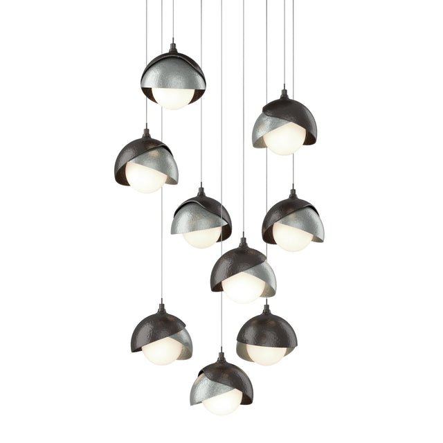 Hubbardton Forge 2022 Oil Rubbed Bronze Vintage Platinum Opal Glass (GG) Long Brooklyn 9-Light Double Shade Pendant