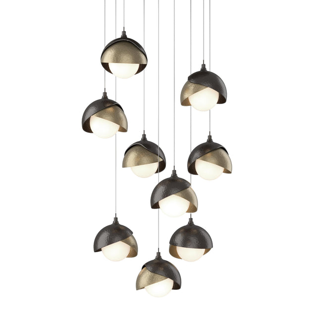 Hubbardton Forge 2022 Oil Rubbed Bronze Soft Gold Opal Glass (GG) Long Brooklyn 9-Light Double Shade Pendant