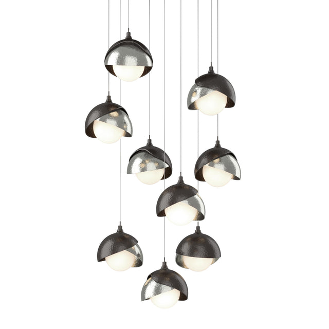 Hubbardton Forge 2022 Oil Rubbed Bronze Sterling Opal Glass (GG) Long Brooklyn 9-Light Double Shade Pendant