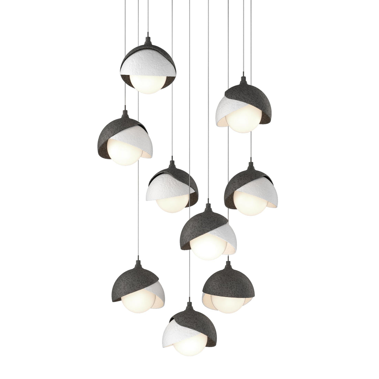 Hubbardton Forge 2022 Natural Iron White Opal Glass (GG) Long Brooklyn 9-Light Double Shade Pendant