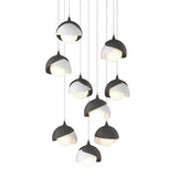 Hubbardton Forge 2022 Natural Iron White Opal Glass (GG) Long Brooklyn 9-Light Double Shade Pendant