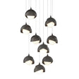 Hubbardton Forge 2022 Natural Iron Dark Smoke Opal Glass (GG) Long Brooklyn 9-Light Double Shade Pendant