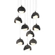 Hubbardton Forge 2022 Natural Iron Black Opal Glass (GG) Long Brooklyn 9-Light Double Shade Pendant