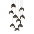 Hubbardton Forge 2022 Natural Iron Oil Rubbed Bronze Opal Glass (GG) Long Brooklyn 9-Light Double Shade Pendant