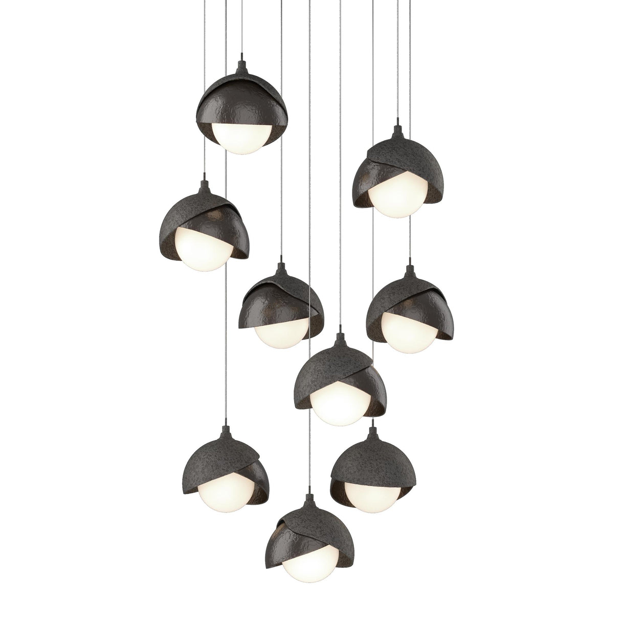 Hubbardton Forge 2022 Natural Iron Oil Rubbed Bronze Opal Glass (GG) Long Brooklyn 9-Light Double Shade Pendant