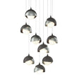 Hubbardton Forge 2022 Natural Iron Vintage Platinum Opal Glass (GG) Long Brooklyn 9-Light Double Shade Pendant