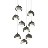 Hubbardton Forge 2022 Natural Iron Vintage Platinum Opal Glass (GG) Long Brooklyn 9-Light Double Shade Pendant