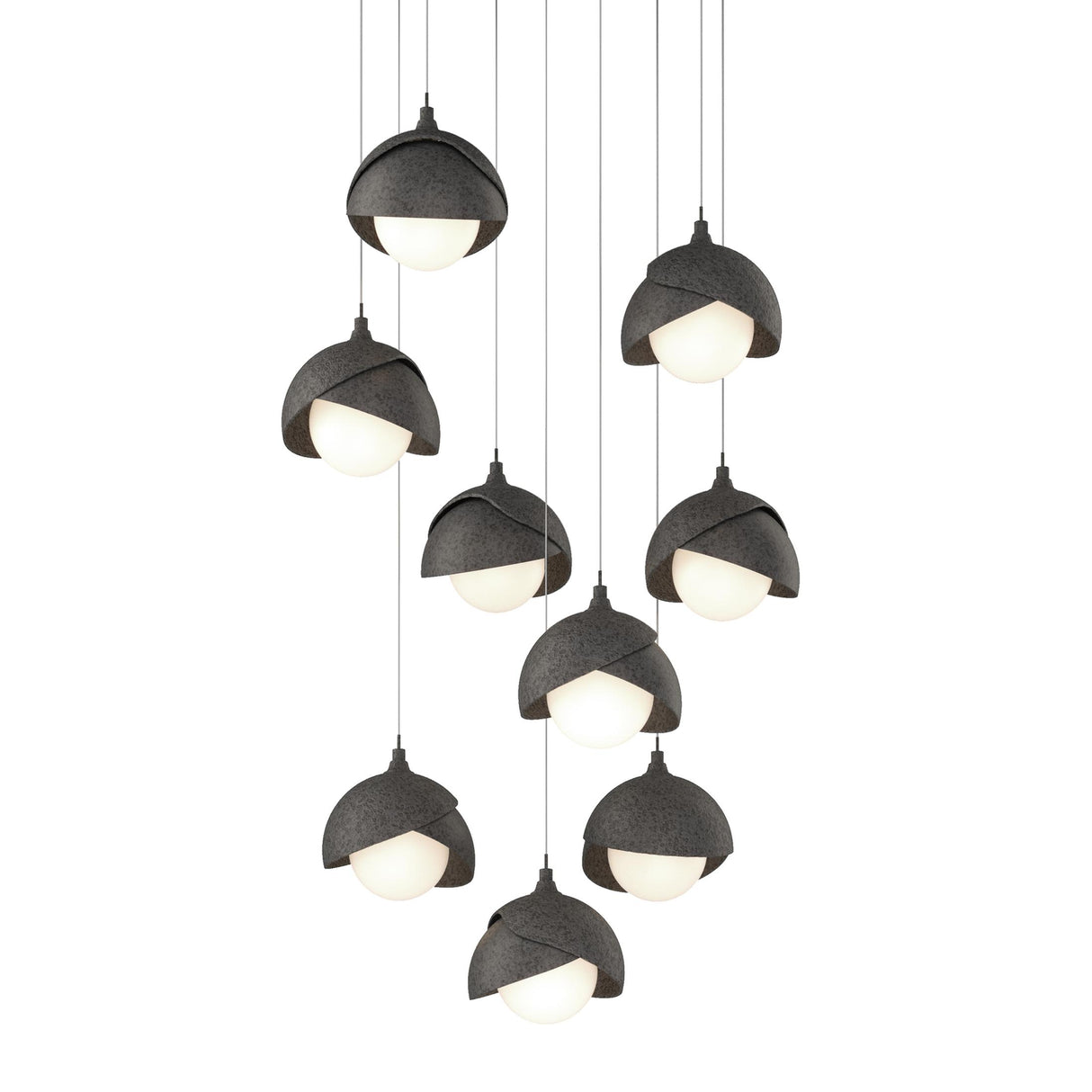 Hubbardton Forge 2022 Natural Iron Natural Iron Opal Glass (GG) Long Brooklyn 9-Light Double Shade Pendant