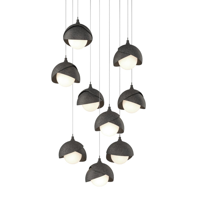 Hubbardton Forge 2022 Natural Iron Natural Iron Opal Glass (GG) Long Brooklyn 9-Light Double Shade Pendant