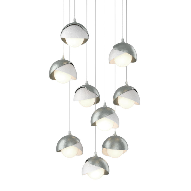 Hubbardton Forge 2022 Vintage Platinum White Opal Glass (GG) Long Brooklyn 9-Light Double Shade Pendant