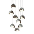 Hubbardton Forge 2022 Vintage Platinum Bronze Opal Glass (GG) Long Brooklyn 9-Light Double Shade Pendant