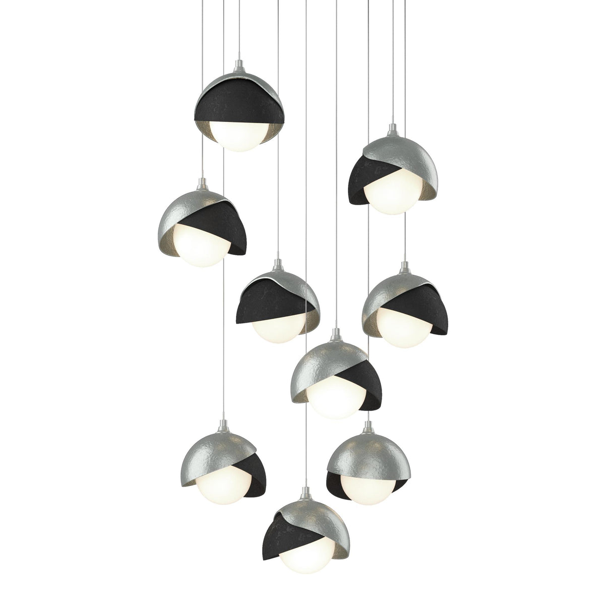 Hubbardton Forge 2022 Vintage Platinum Black Opal Glass (GG) Long Brooklyn 9-Light Double Shade Pendant