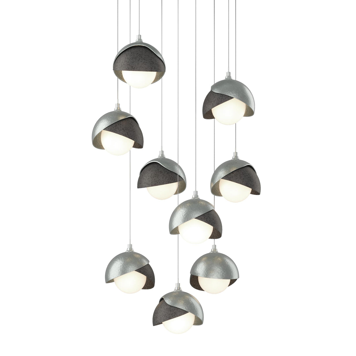 Hubbardton Forge 2022 Vintage Platinum Natural Iron Opal Glass (GG) Long Brooklyn 9-Light Double Shade Pendant