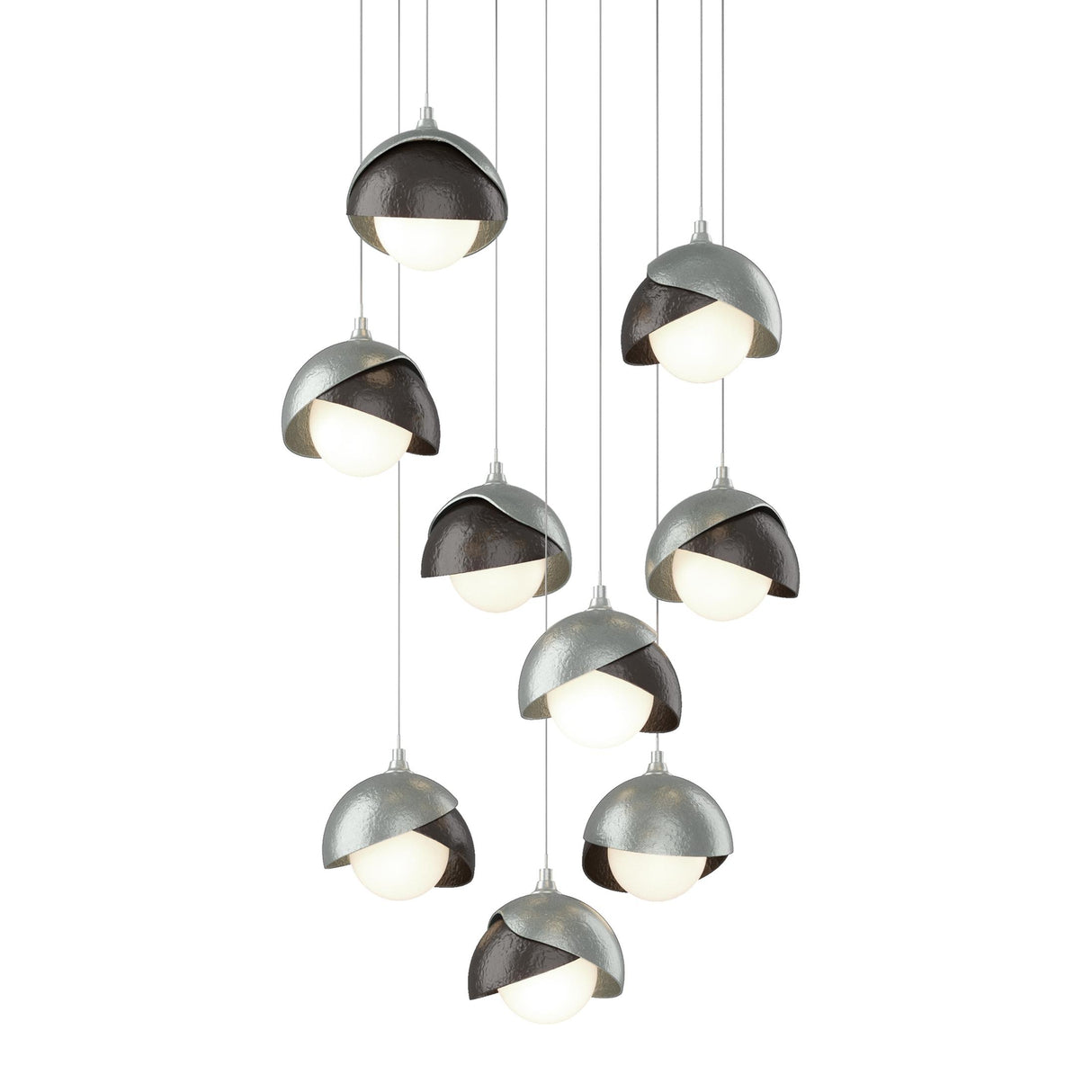 Hubbardton Forge 2022 Vintage Platinum Oil Rubbed Bronze Opal Glass (GG) Long Brooklyn 9-Light Double Shade Pendant