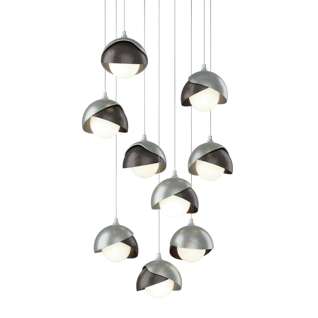 Hubbardton Forge 2022 Vintage Platinum Oil Rubbed Bronze Opal Glass (GG) Long Brooklyn 9-Light Double Shade Pendant