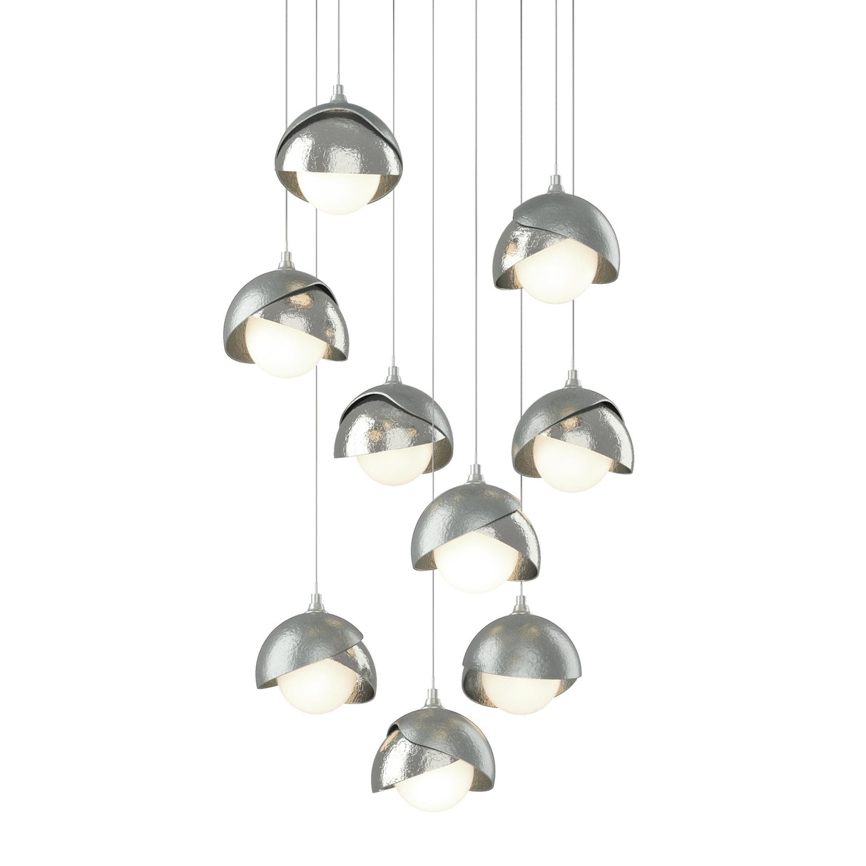 Hubbardton Forge 2022 Vintage Platinum Sterling Opal Glass (GG) Long Brooklyn 9-Light Double Shade Pendant