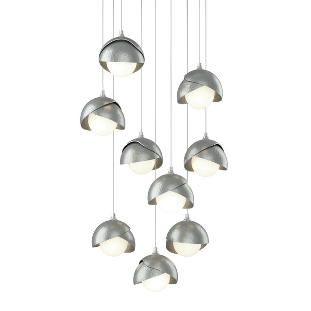Hubbardton Forge 2022 Vintage Platinum Vintage Platinum Opal Glass (GG) Long Brooklyn 9-Light Double Shade Pendant